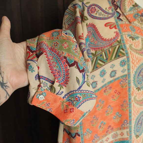 Rose & Olive Womens Blouse, Plus Size 1X, Orange Multicolor Paisley Print, - Picture 4 of 10